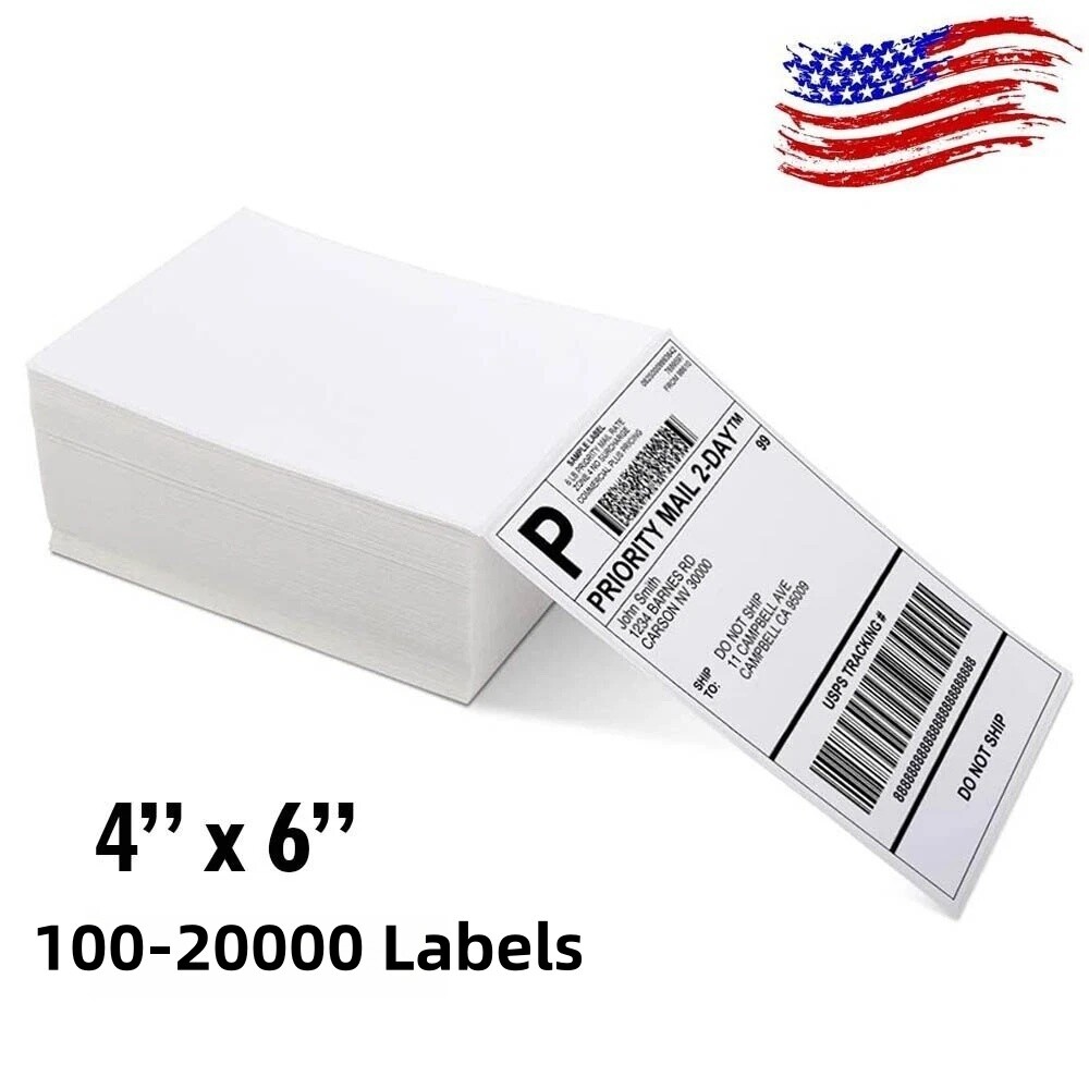 4×6 Perforated Direct Thermal Address Shipping Labels For Rollo & Zebra Fanfold