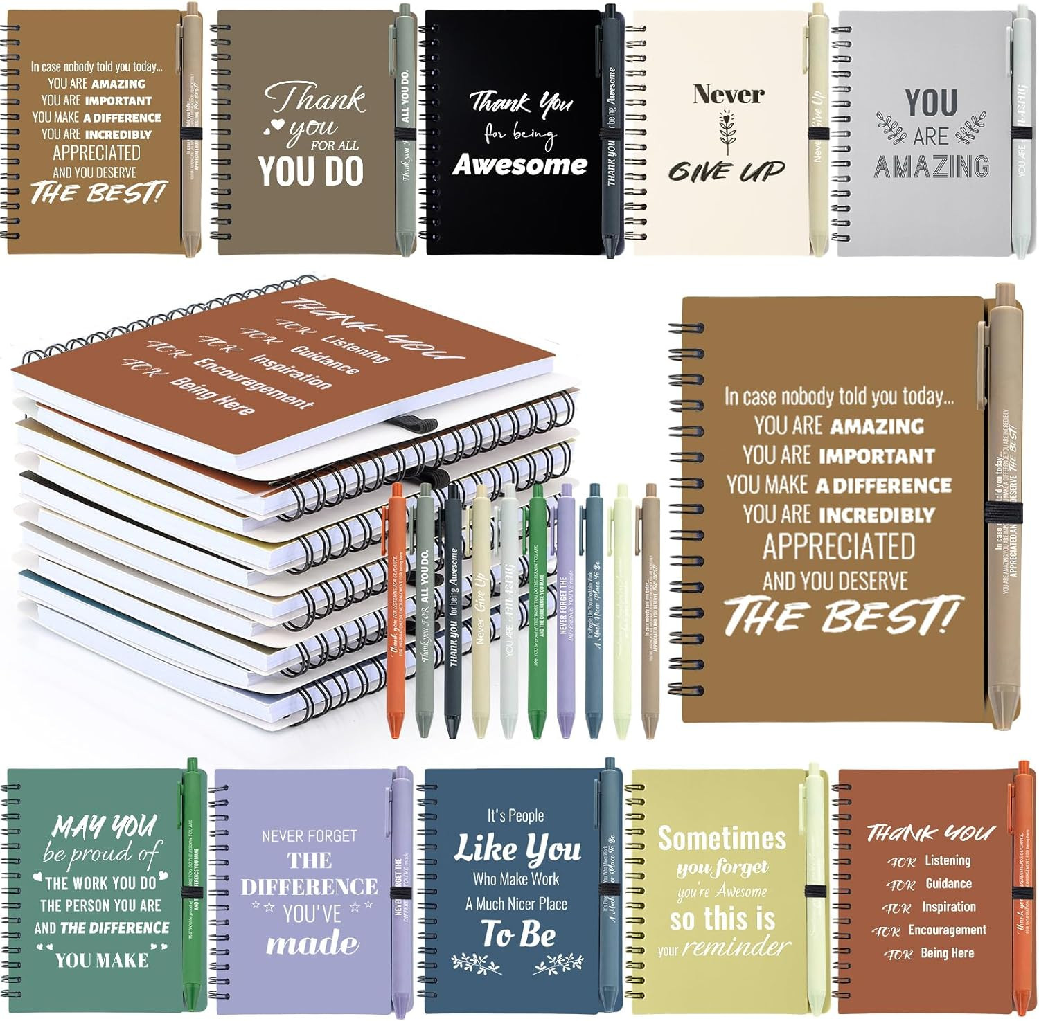 10 Sets/20 Pcs Employee Appreciation Gifts Bulk – Inspirational Notebooks with M