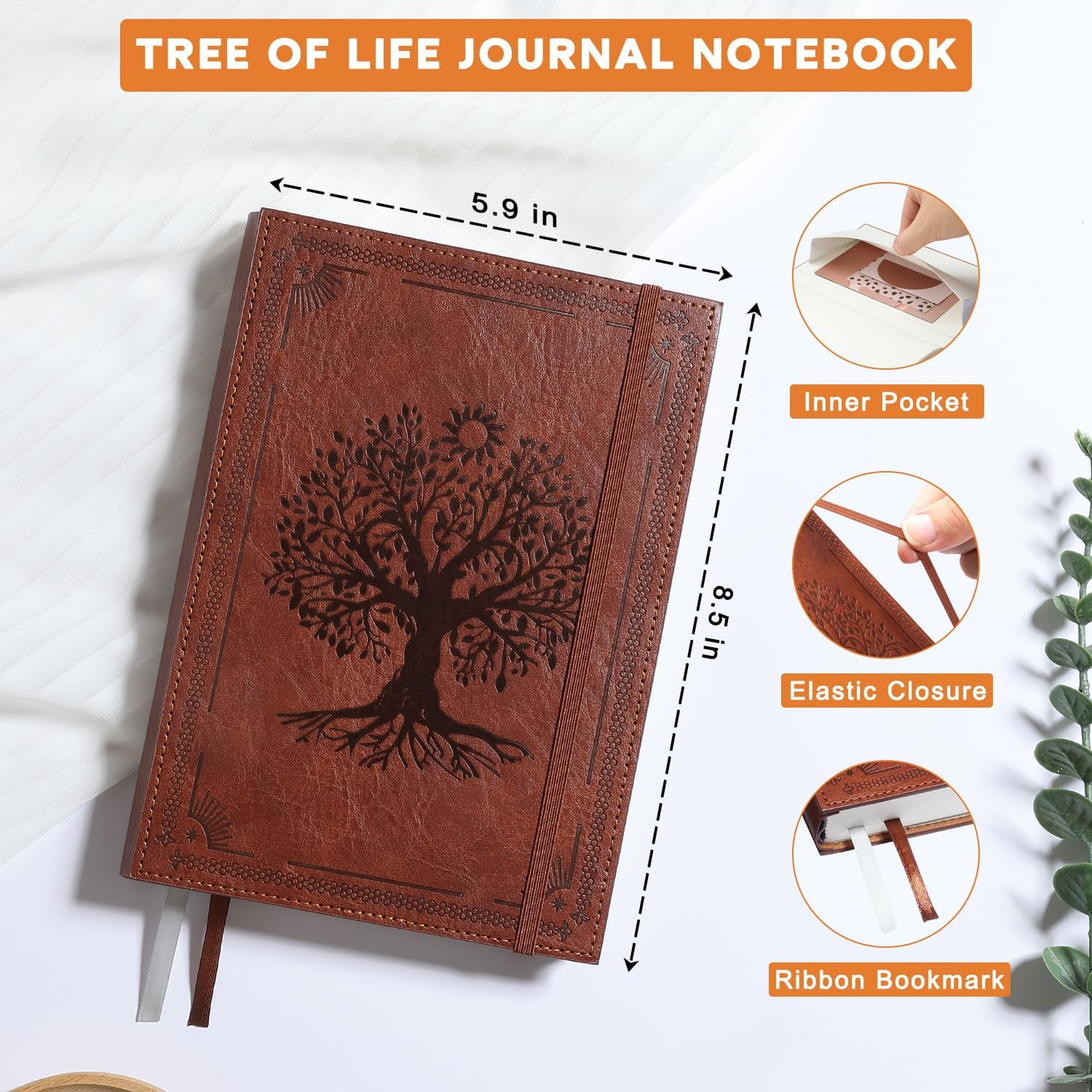 Brown Tree A5 Lined Leather Journal Notebook for Men Women, 5.9″ X 8.5″