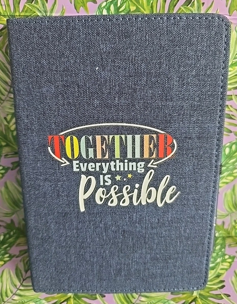 Together Everything Is Possible Denim Navy Blue Journal With Quotes/Stylus Pen.