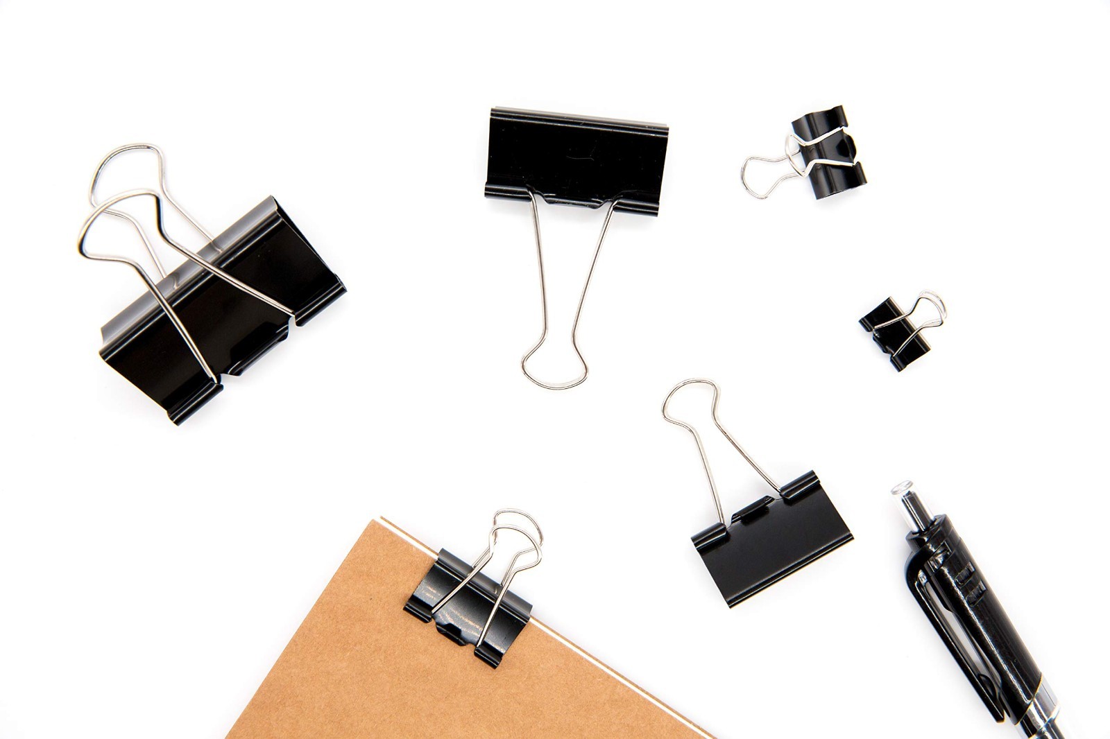 Heavy Duty Assorted Binder Clips 100pcs | 6 Sizes Tempered Steel Paper Clamp Set