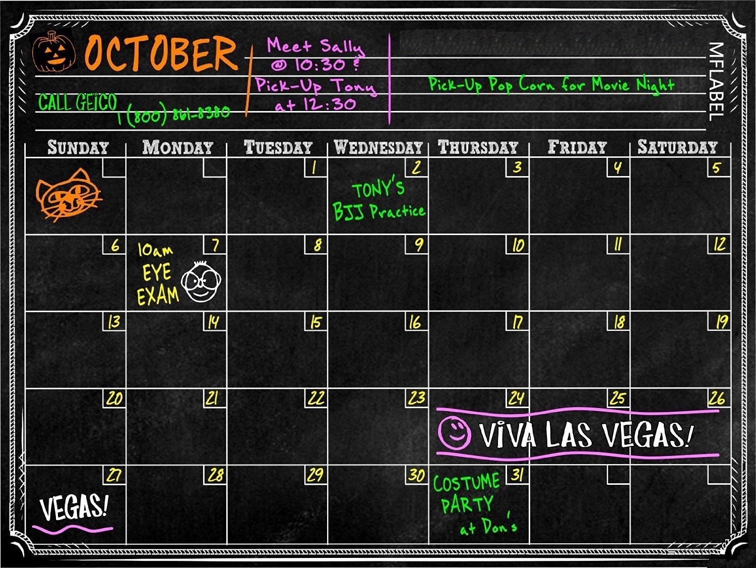 16″ x 12″ Dry Erase Boards Magnetic Refrigerator Message Flexible Black Calendar