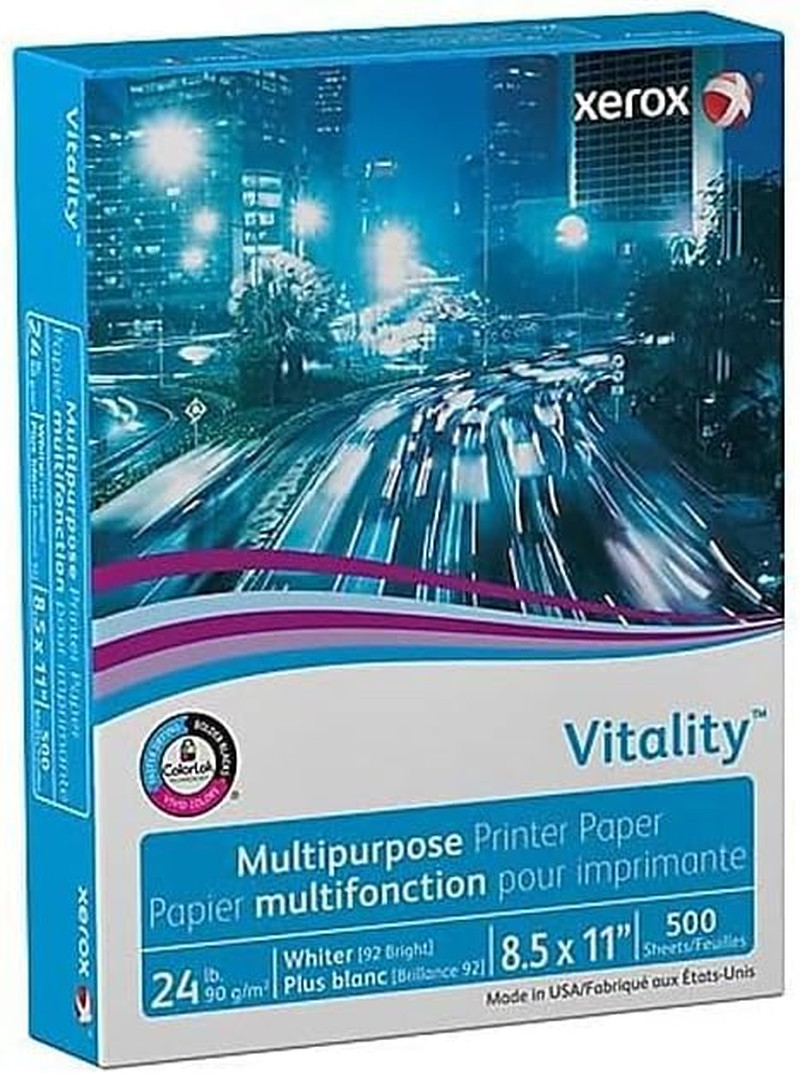 Xerox Vitality Multipurpose Print Paper, 92 Bright, 24 Lb Bond Weight, 8.5 X 11,