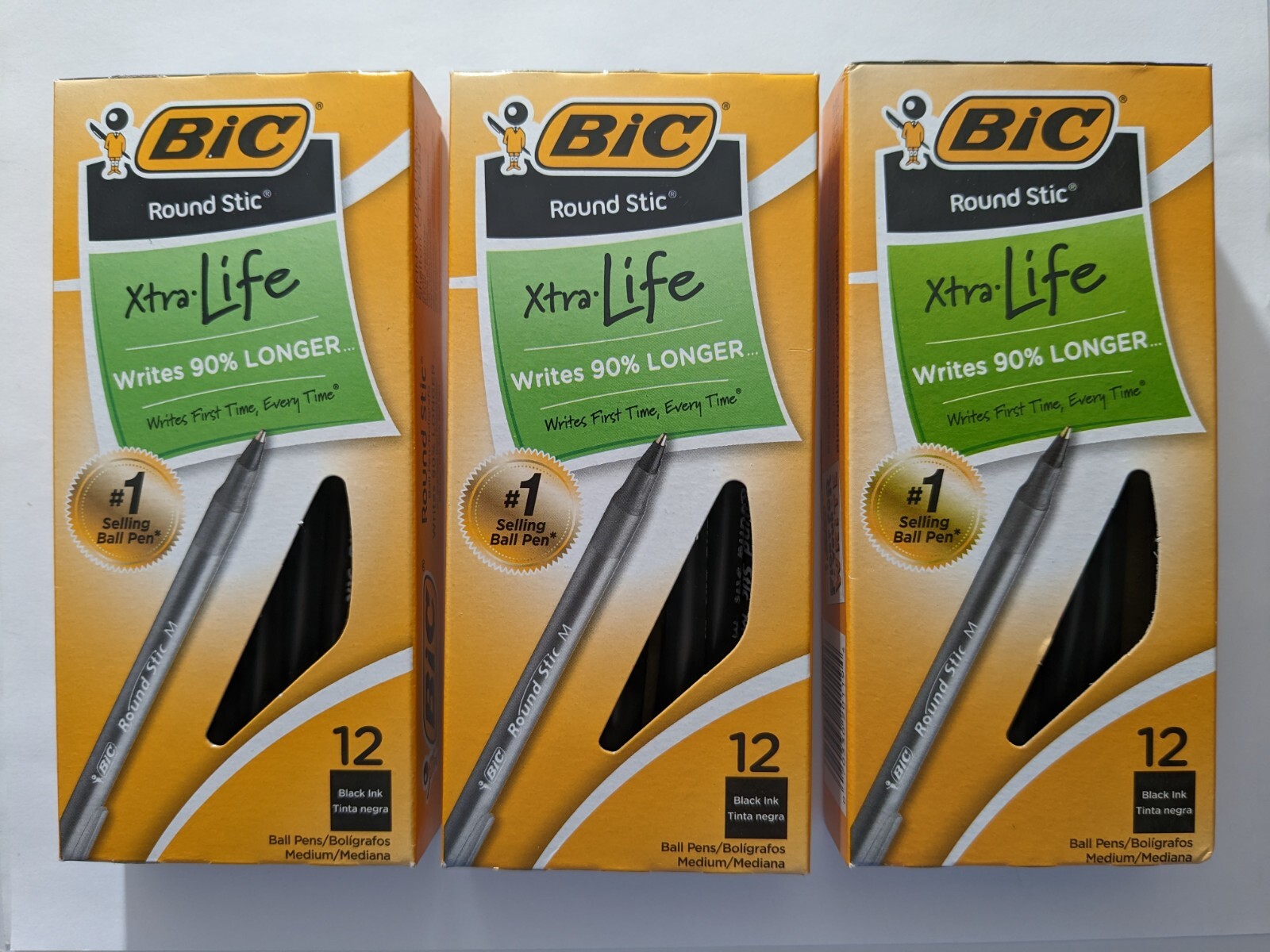 BIC Round Stic Xtra Life Stick Ballpoint Pen 1mm Black Ink Smoke Barrel 3 pack