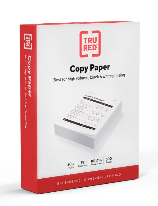 TRU RED 8.5″ x 11″ Copy Paper White 20lb 92-Brightness 1-Ream, 500 Sheets / Ream