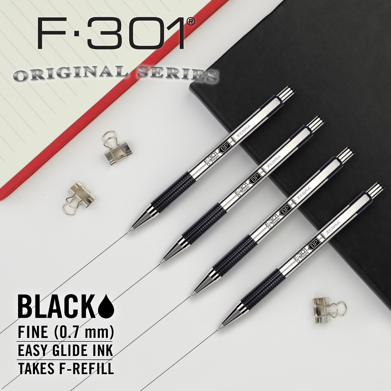 Zebra Pen F-301 Ballpoint Black Ink Fine Point 1 Count (Pack of 4), D