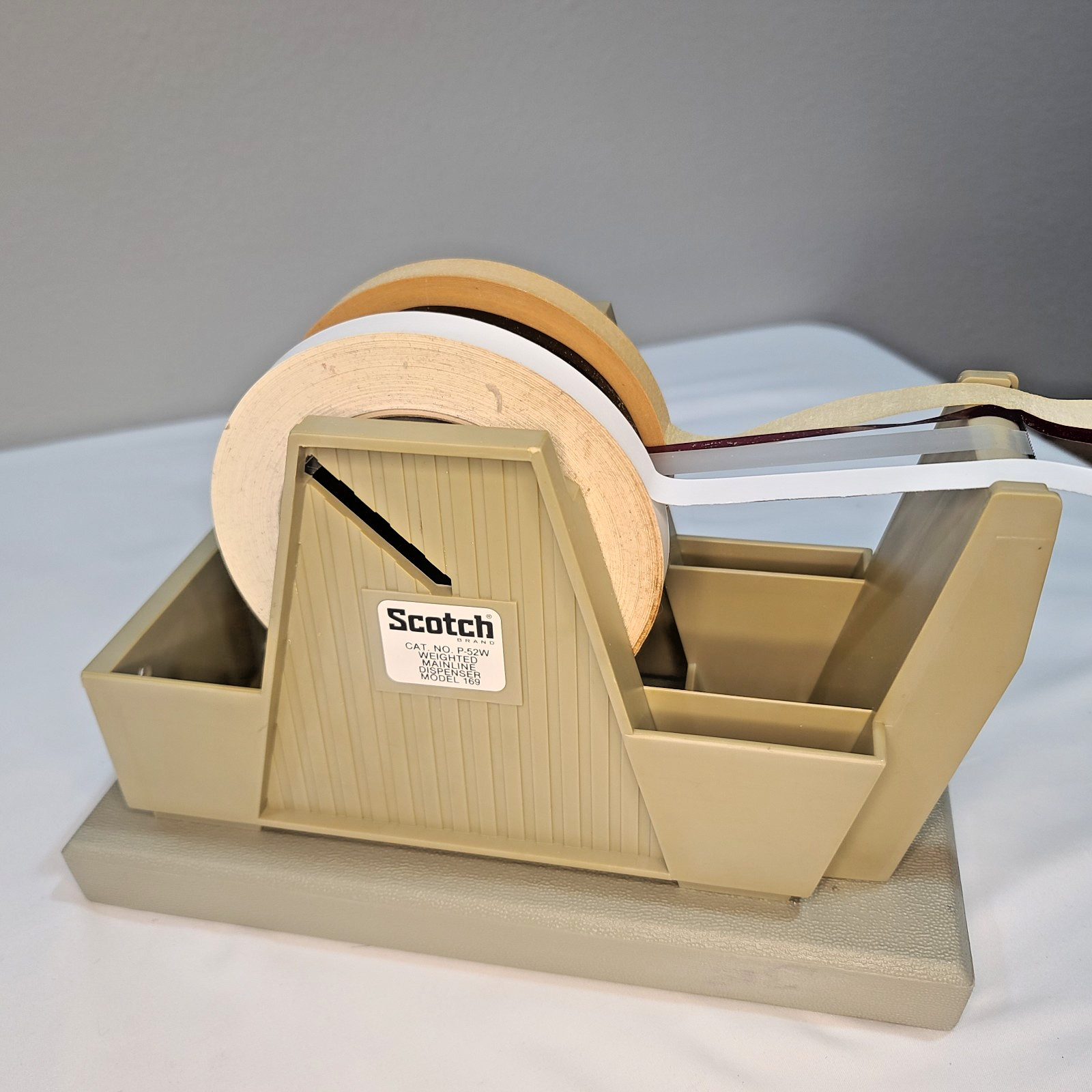 Vintage Scotch P52W 2”Tape Dispenser Weighted Base Heavy Duty Tan Model 169 NICE