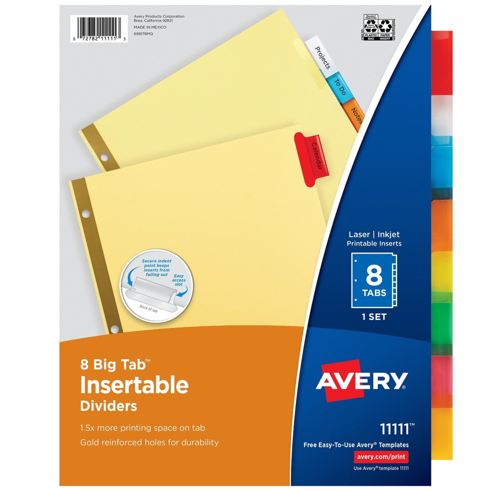 Avery Insertable Dividers for 3 Ring Binders, 8 Tabs per Set, Multicolor 0, 0