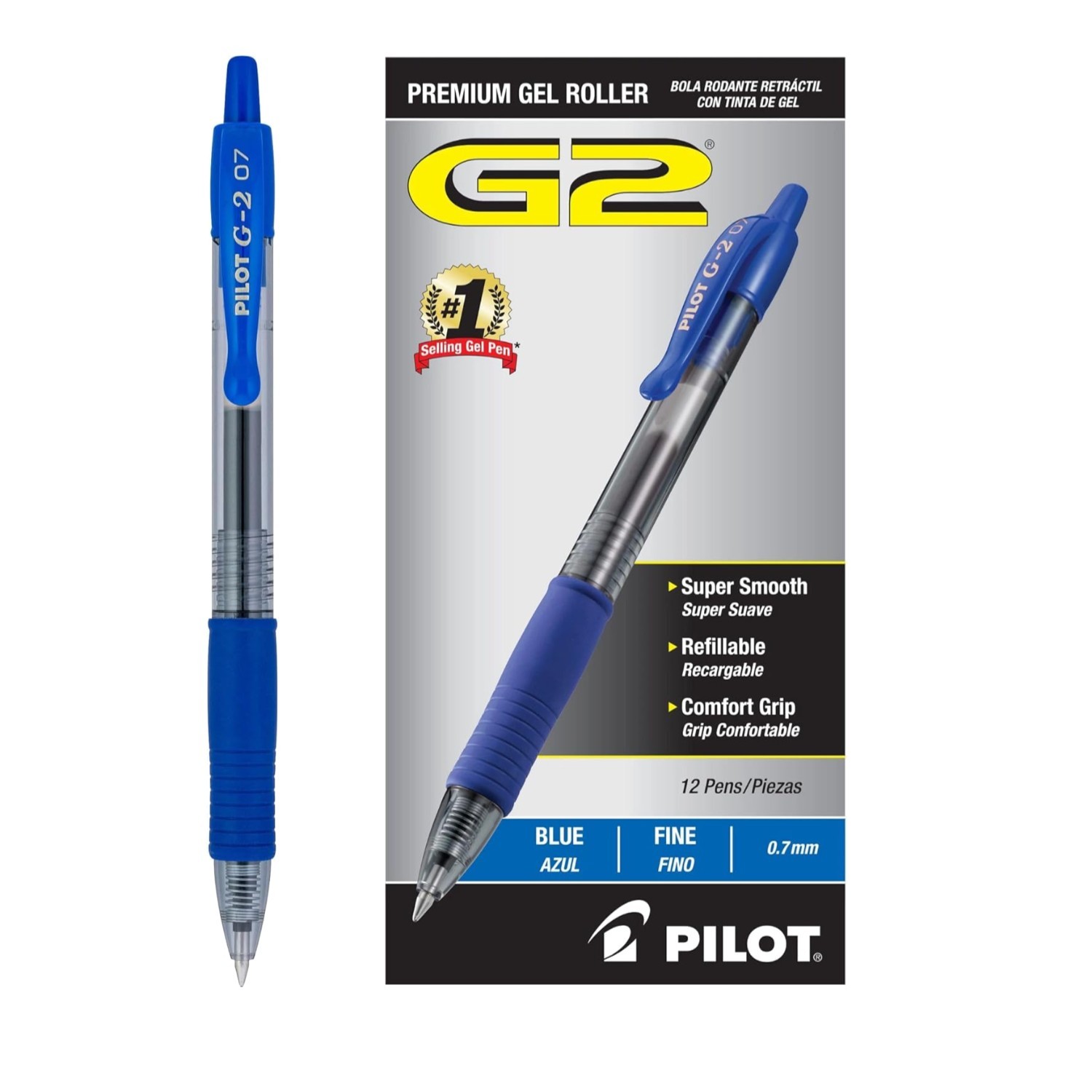G2 Refillable Gel Roller Pens, Fine Point .7mm, Pack of 12 – Blue Ink