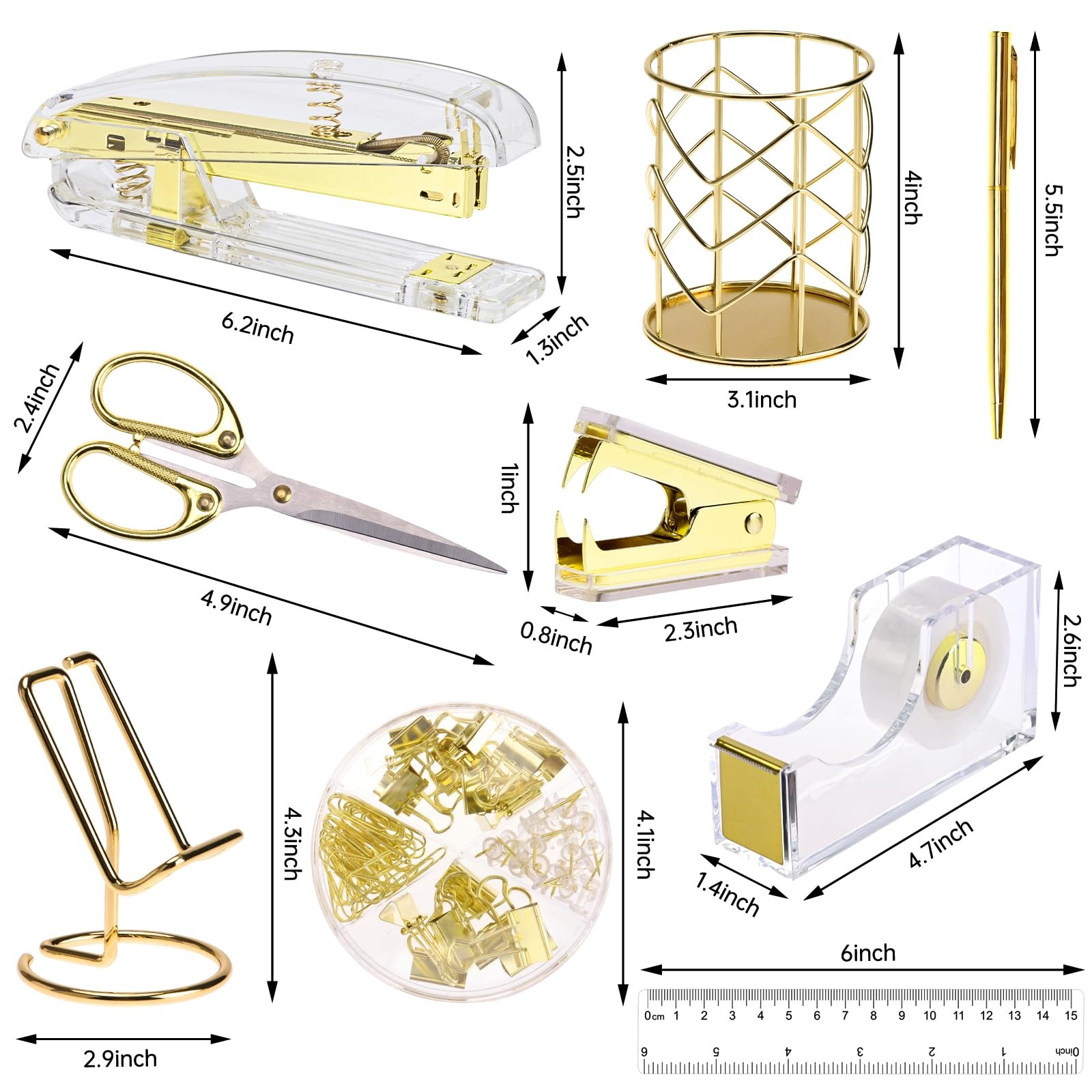 EOOUT Gold Office Supplies Set Desk Accessories, Acrylic Stapler