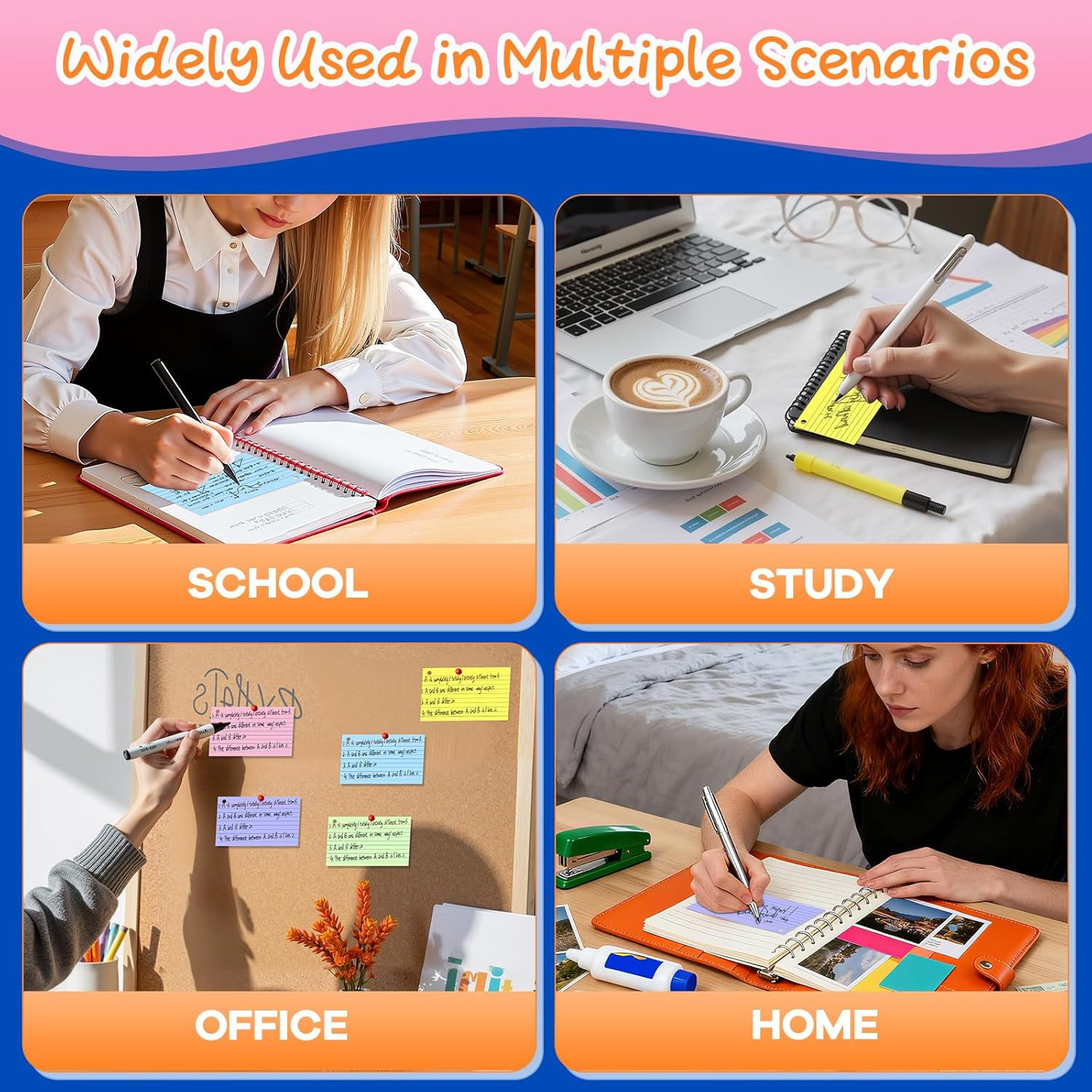 250 Count Colored 3 x 5 Inch Index Cards with Ring, Ruled Flash Cards for Office