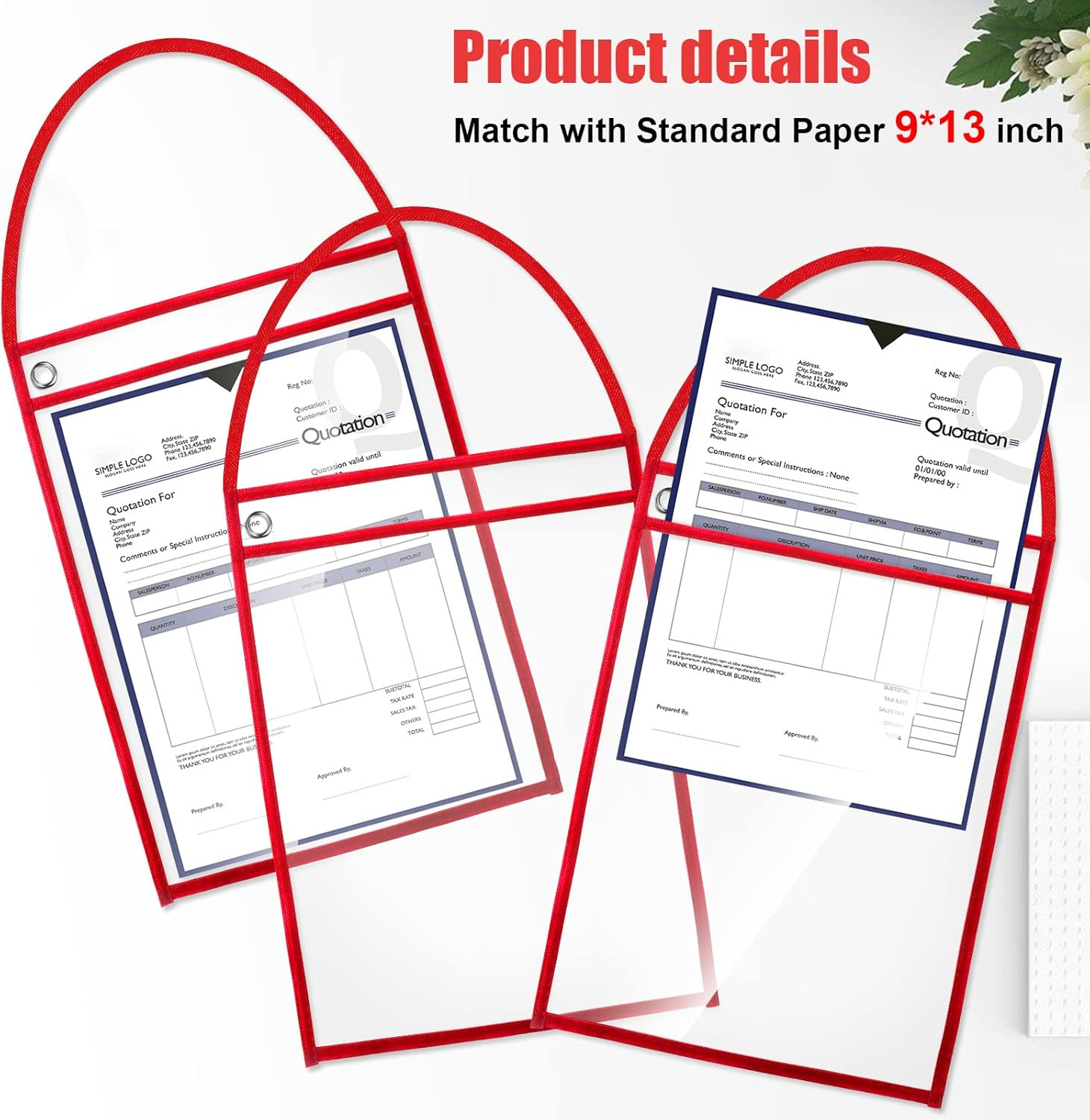 50 Pack Job Ticket Holders Work Order Pockets for 9 X 12 Inch Hanging Sleeve Pla