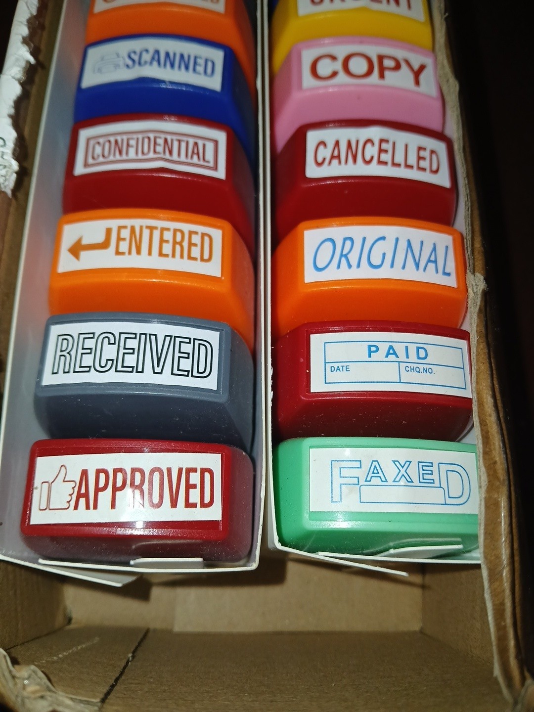 Crtiin 16 Pcs Office Stamp Set Message Self Inking 4 x 1.5 cm, Mixed Colors