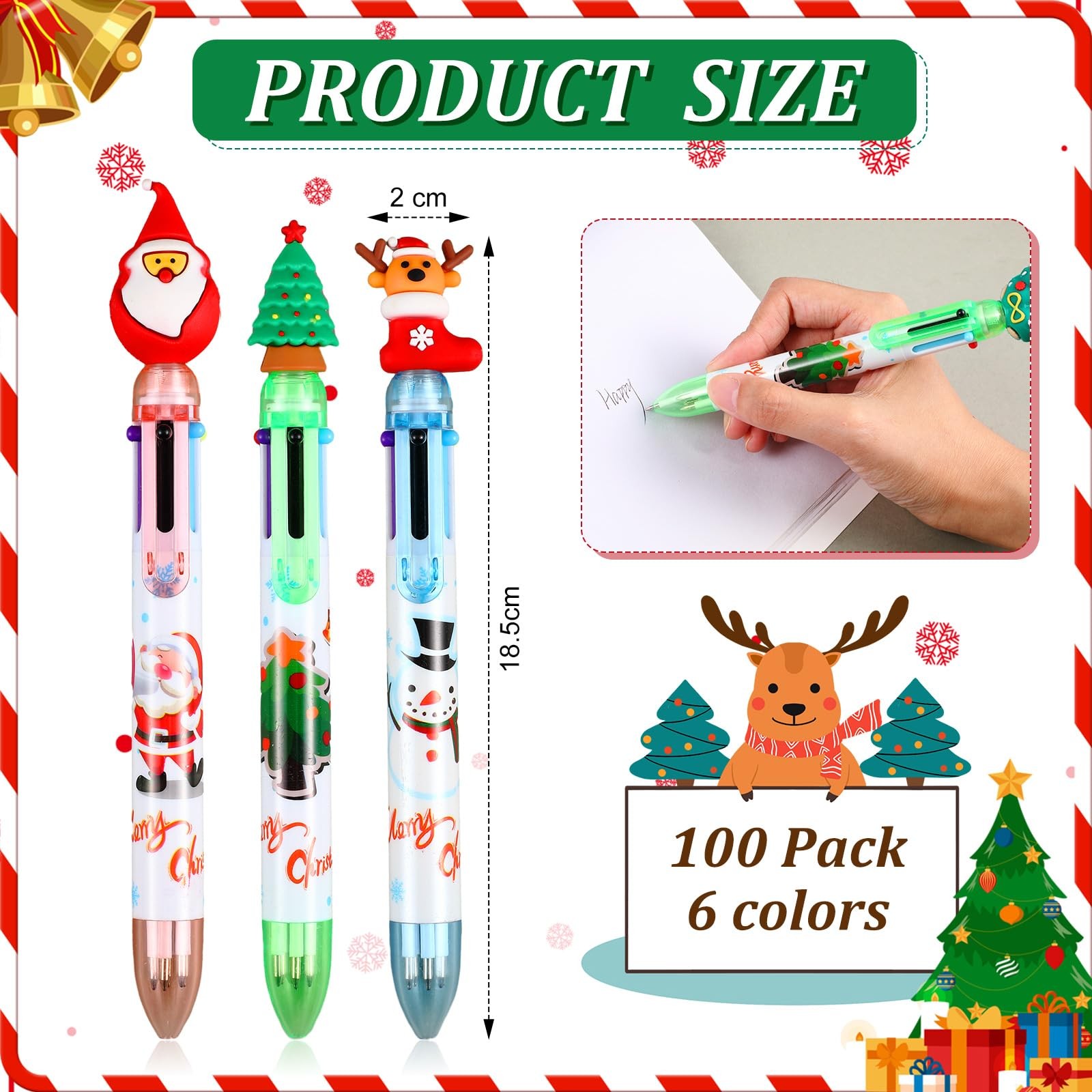 100 Pcs Christmas Multicolor Ballpoint Pen Bulk Retractable 6 in 1 Pens Xmas …