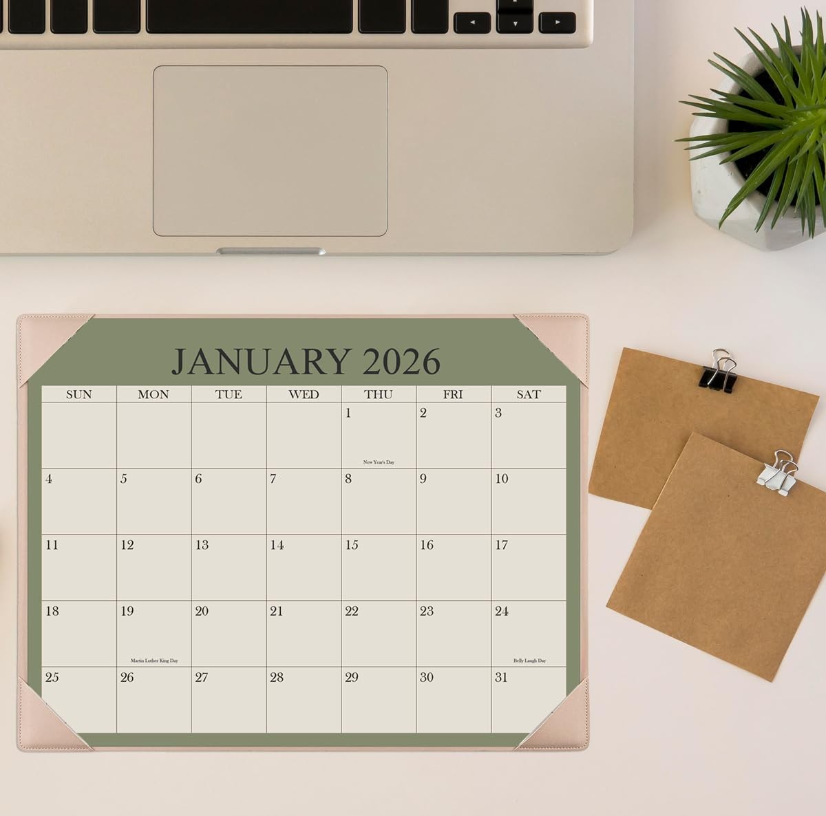 Desk Calendar 2026 with Desktop Mat, 18 Month Small 8.5″ x 11″, Beige