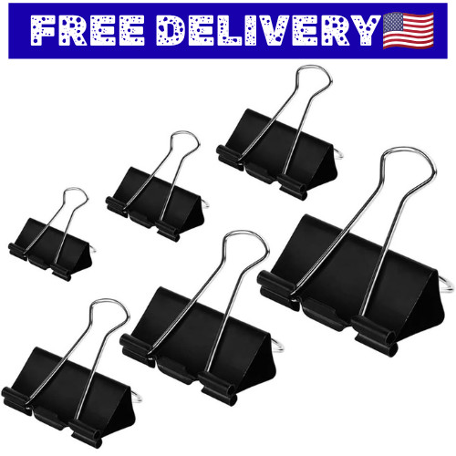 Binder Clips Paper Clamps Assorted Sizes 100 Count (Black), X Large, Large, Medi