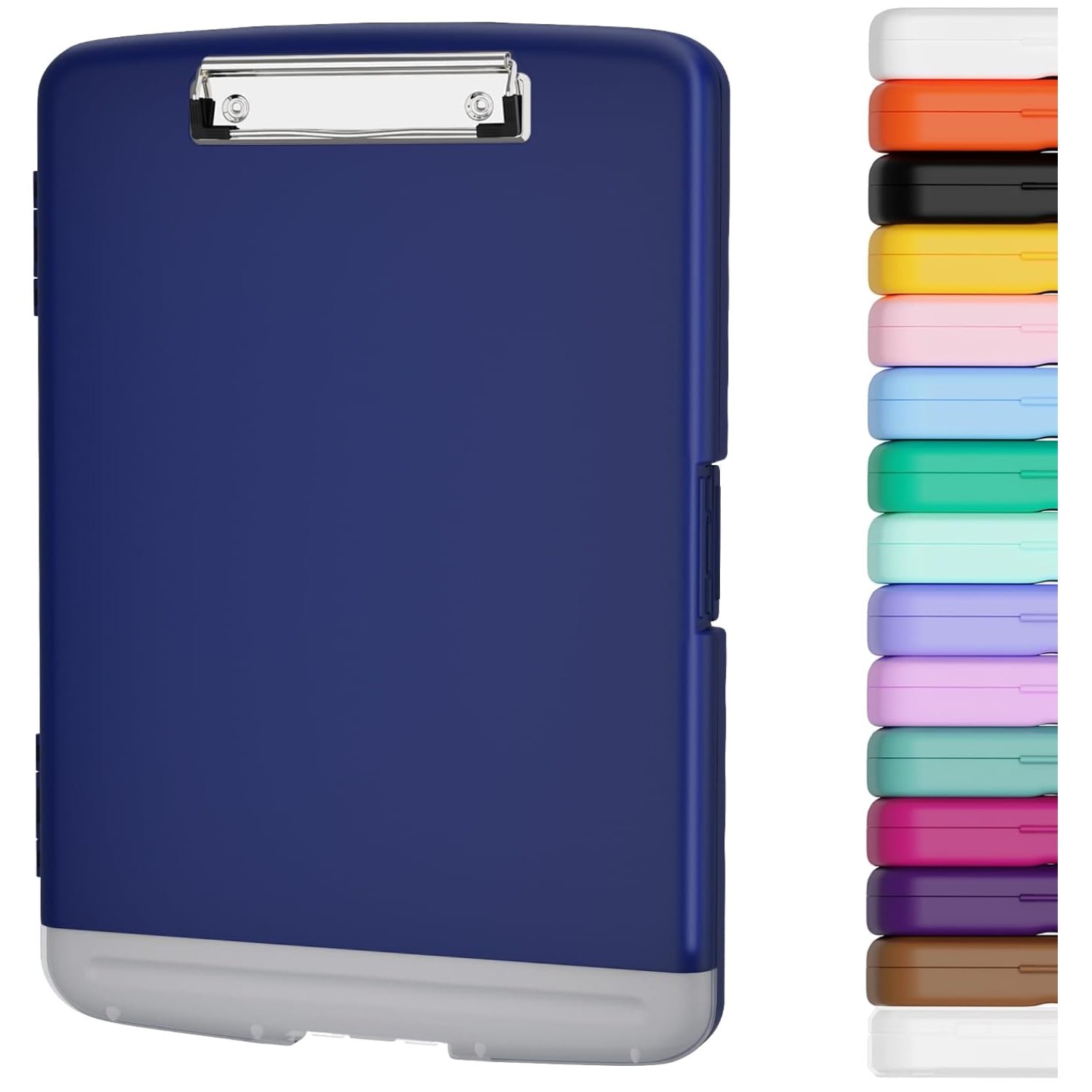 Navy Blue Clipboard with Storage Box, Heavy Duty Plastic