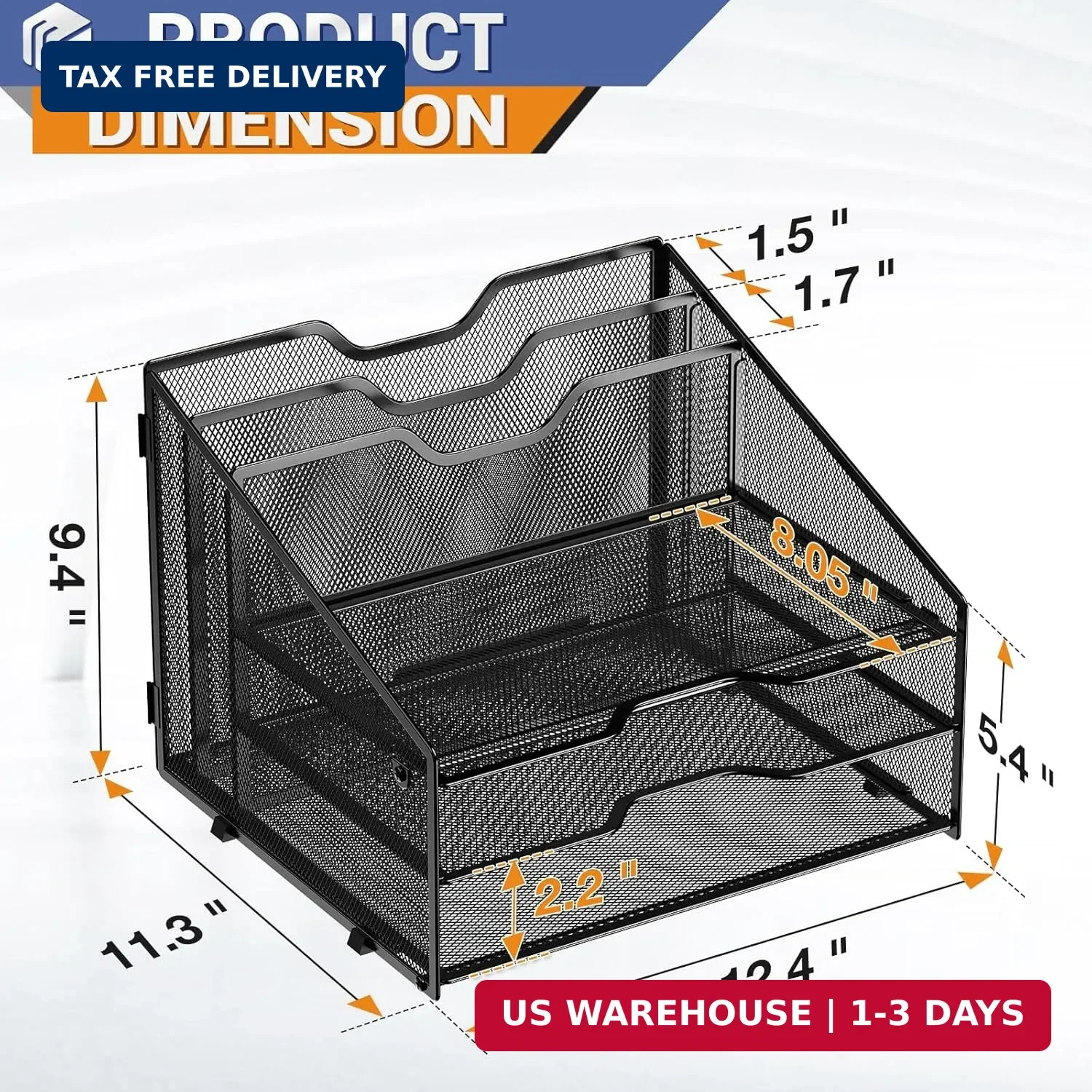 GAWERK Letter Tray Organizer, Mesh Desk File Organizer with 3 Paper Trays and 2