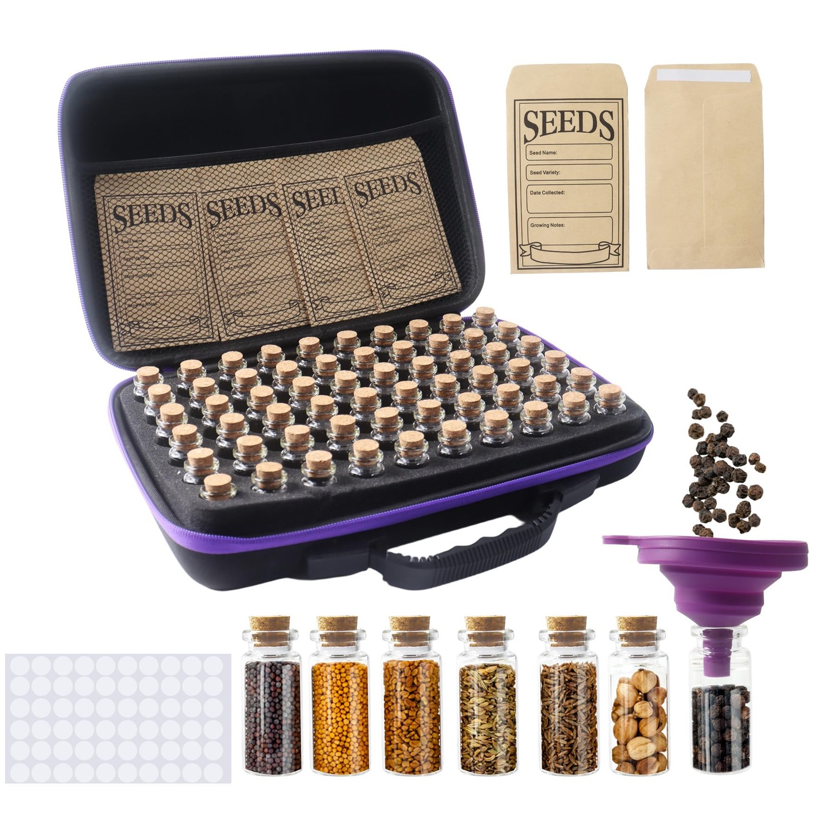 60 Slots Seed Storage Organizer with 20 Seed Envelopes, Seeds Storage Box wit…