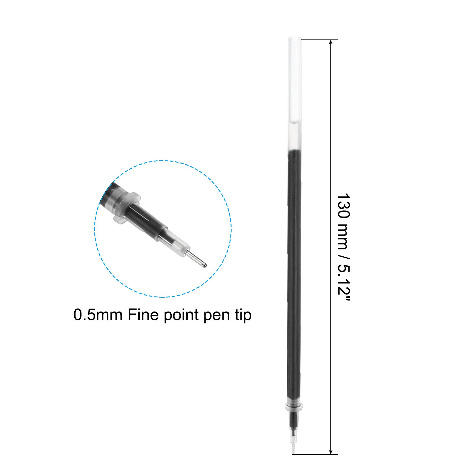 50Pcs 130mm Ballpoint Pen Refill 0.5mm Needle Tip Black Gel Ink Pen Refill