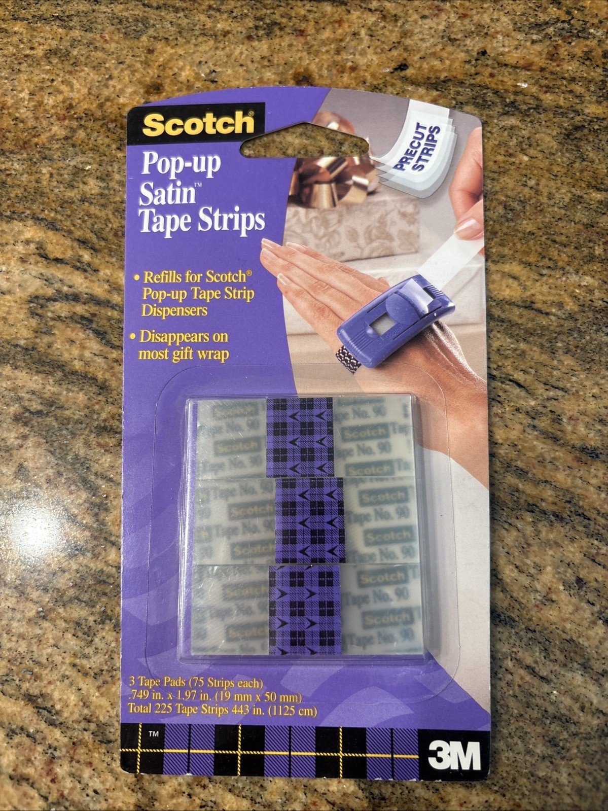 Scotch Pop-Up Gift Wrap Tape Strip REFILLS (75 Strips on Pad, 3 Pads)1999- Satin