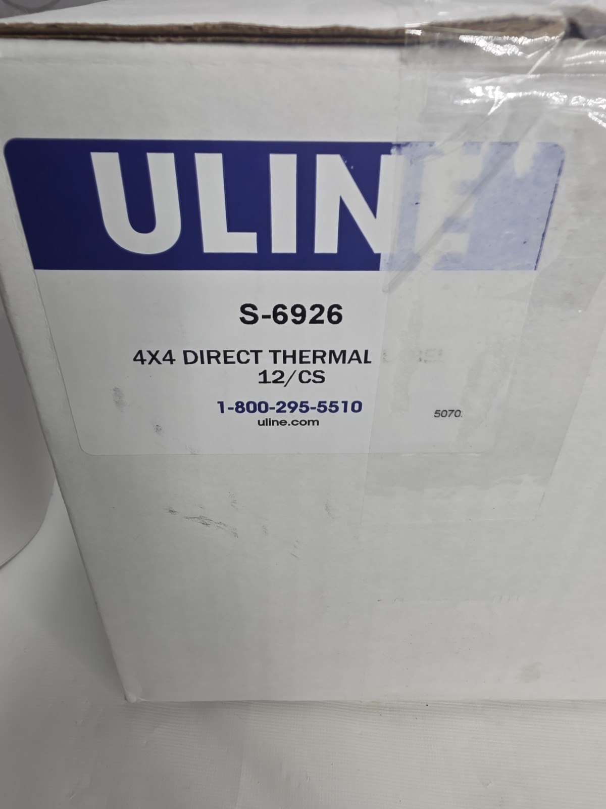 (1) Uline S- 6926, 4×4 Direct thermal label, White, 1″ core 350 Labels/Roll