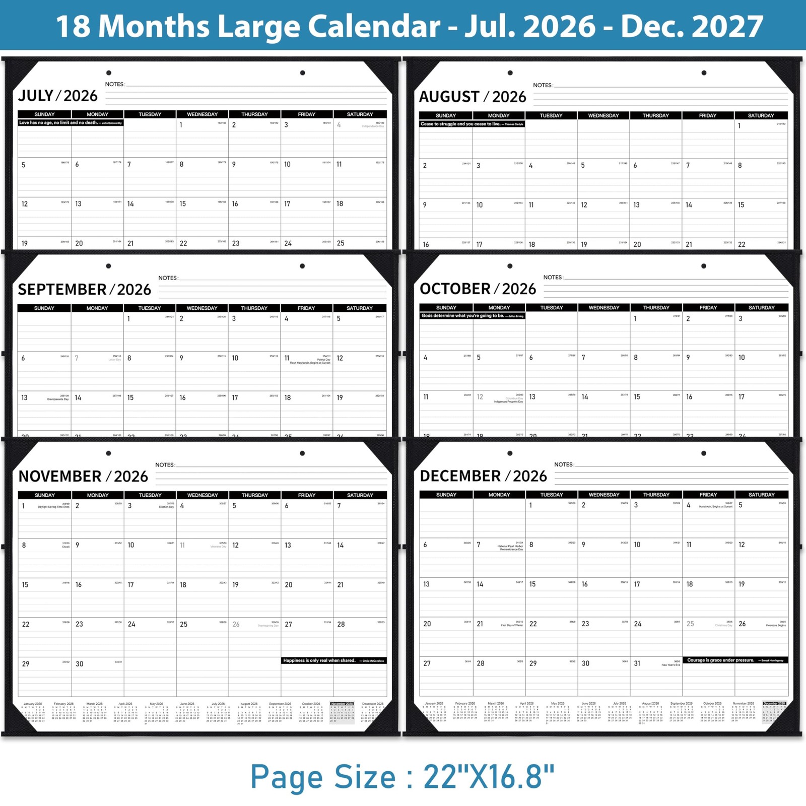 2026-2027 Desk Calendar – JUL. 2026 – DEC. 2027, 22″ x 17″, Large Desk Cal