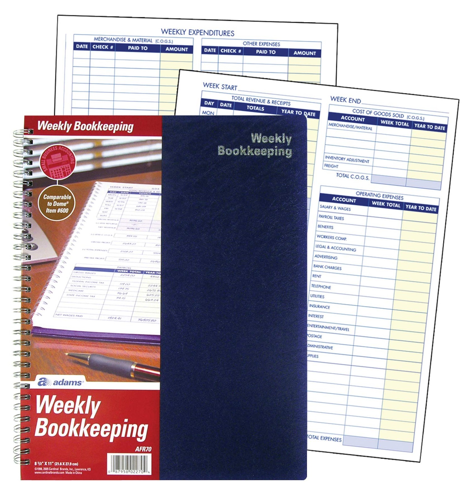 adams Bookkeeping Record Book, Weekly Format, 8.5 x 11 Inches, White (AFR70)