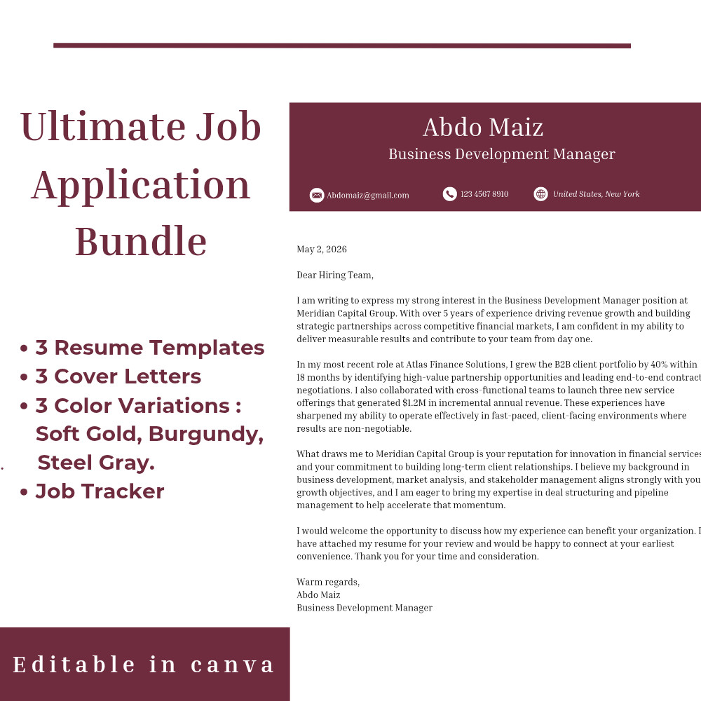 Professional 3 Resume Templates with Matching Cover Letters Bundle + Job Tracker