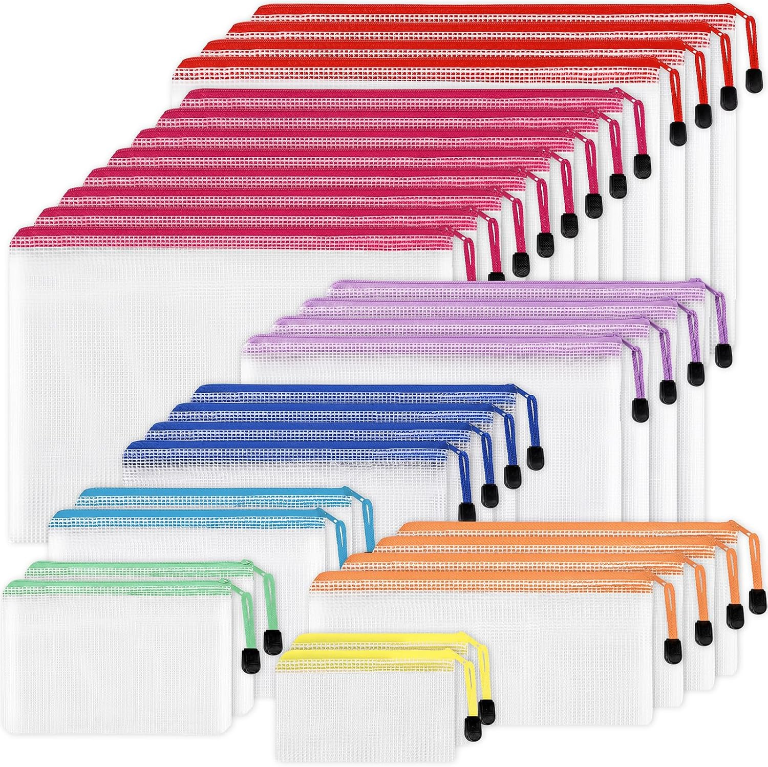EOOUT 30Pcs Mesh Zipper Pouch Bags, 8 Sizes Plastic Zipper Bags, 8 Colors Waterp