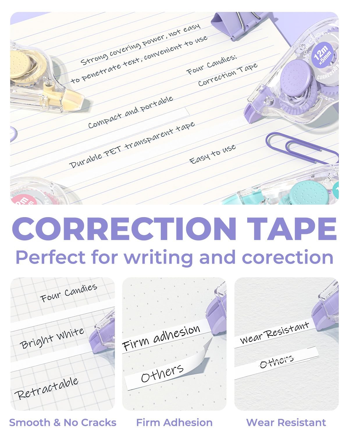White Correction Tape, 39.4 Feet, 12 Pack Easy to Use Applicator for Instant …