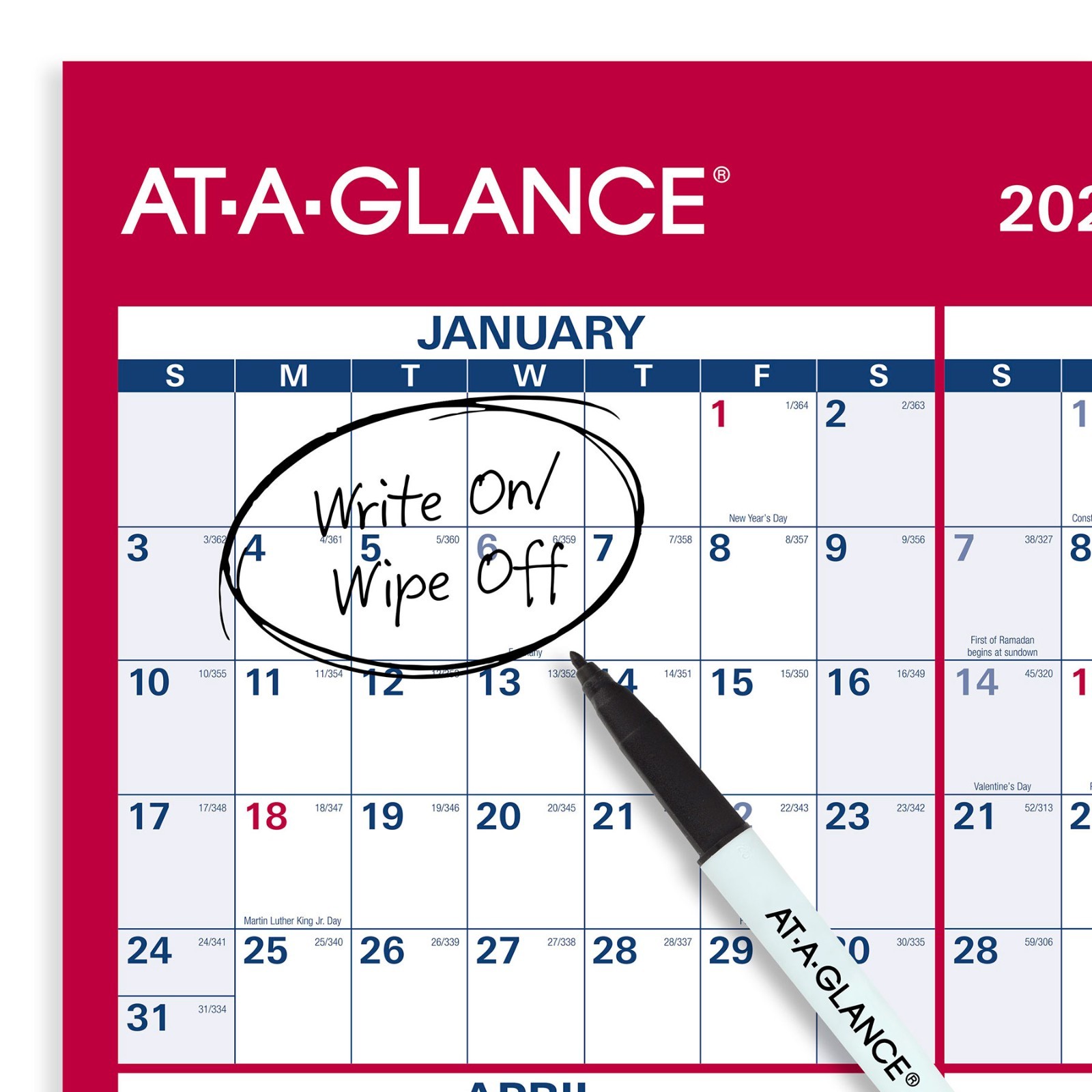 At-A-Glance 2026 Yearly Planner PM330B-28 Small Dry Erase Calendar 11-3/4×15-5/8