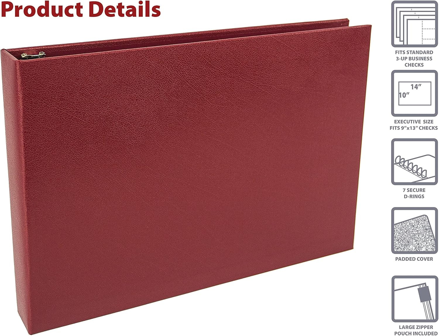 Better Office Products 7 Ring Executive Check Binder with Zipper Pouch, Padded B