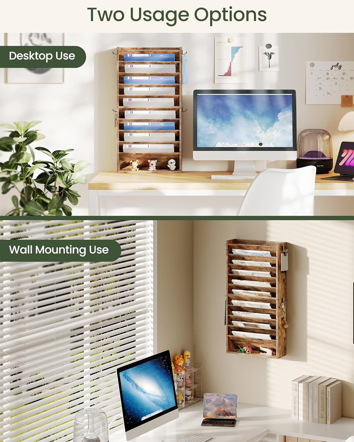 Wall File Organizer, 10-Tier Hanging Mail Organizer, Wall Mount File Holder with