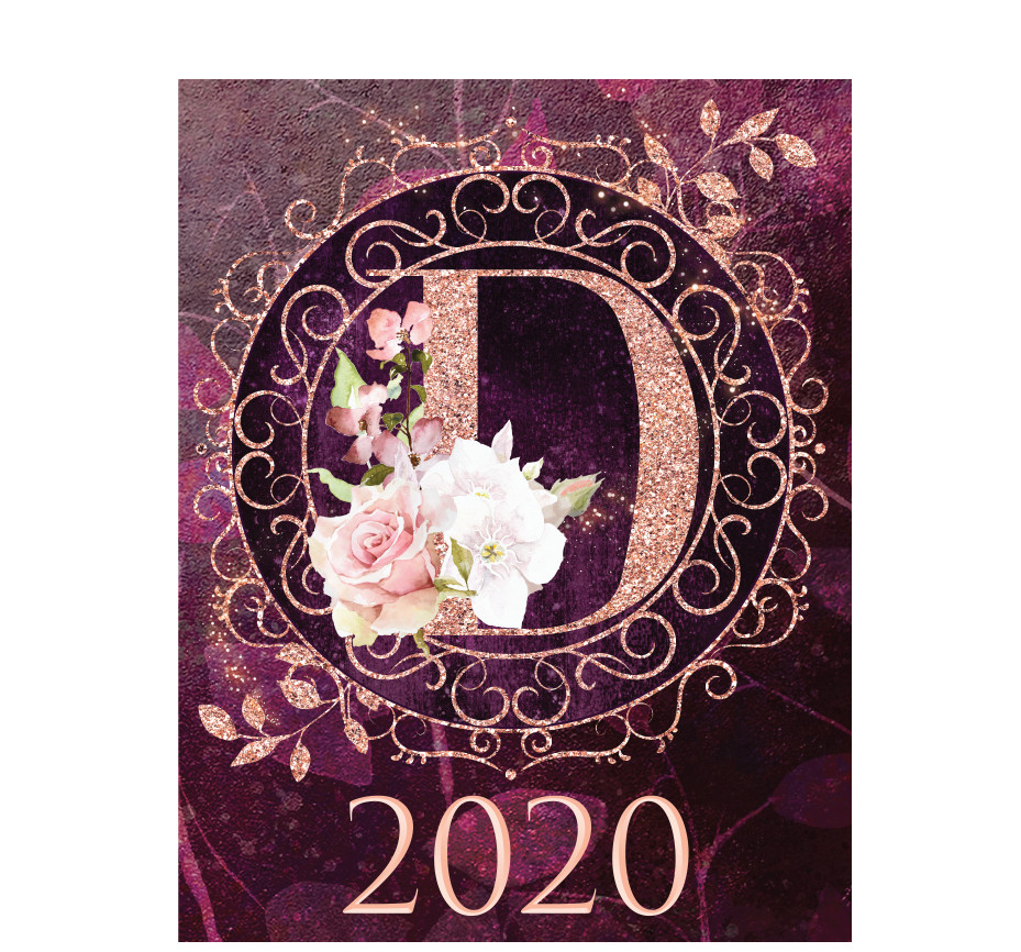 2020 Weekly Planner – Monogram Roses Glitter New Fast Free Shipping 8.5 x 11 in