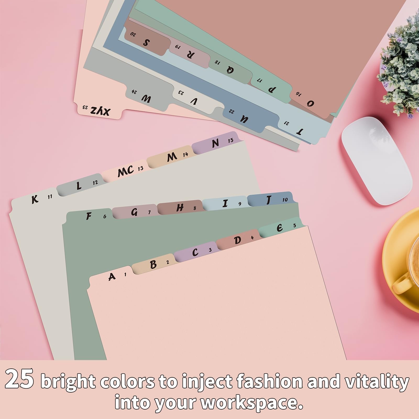 50 Pcs Alphabetical File Organizer Set – 12 Color A-Z Tab Dividers for Office, H