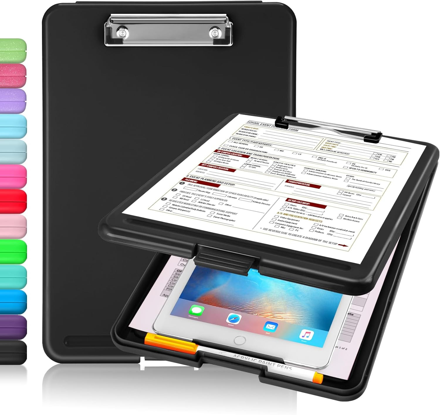 Clipboard with Storage, Heavy Duty Plastic Storage Clipboard w/ Low Profile Clip