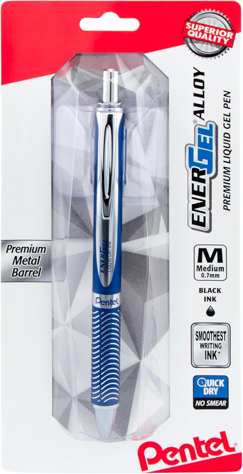 Pentel Energel Alloy Retractable Liquid Gel Pen, (0.7Mm) Medium Line, Navy Blue