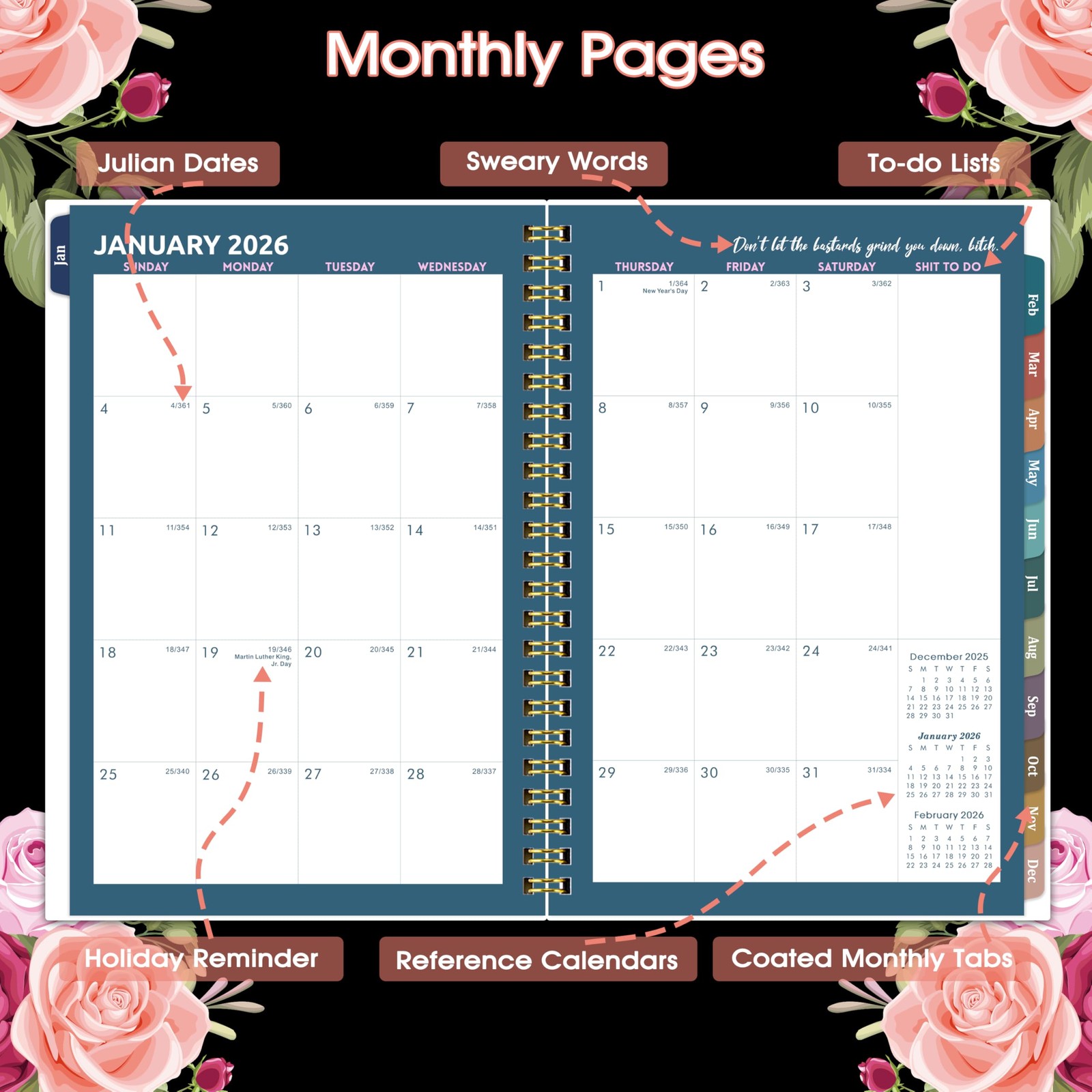 2026 Planner – 6.4” x 8.5”, 2026 Weekly & Monthly 6.4 x 8.5 inches, Black