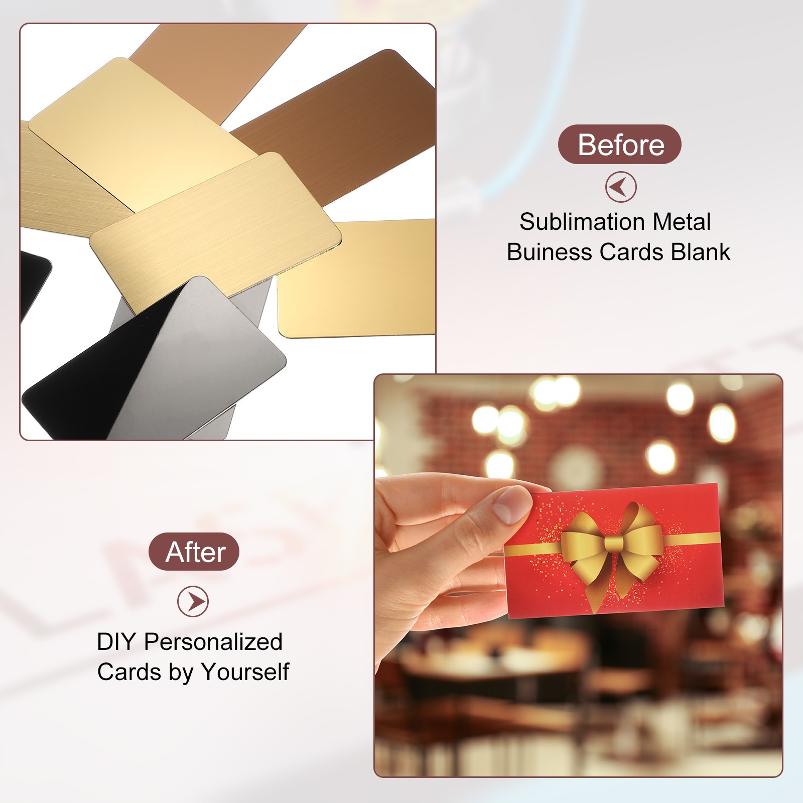30PCS 0.8mm Stainless Steel Metal Business Cards Brushed Name Card, Gold