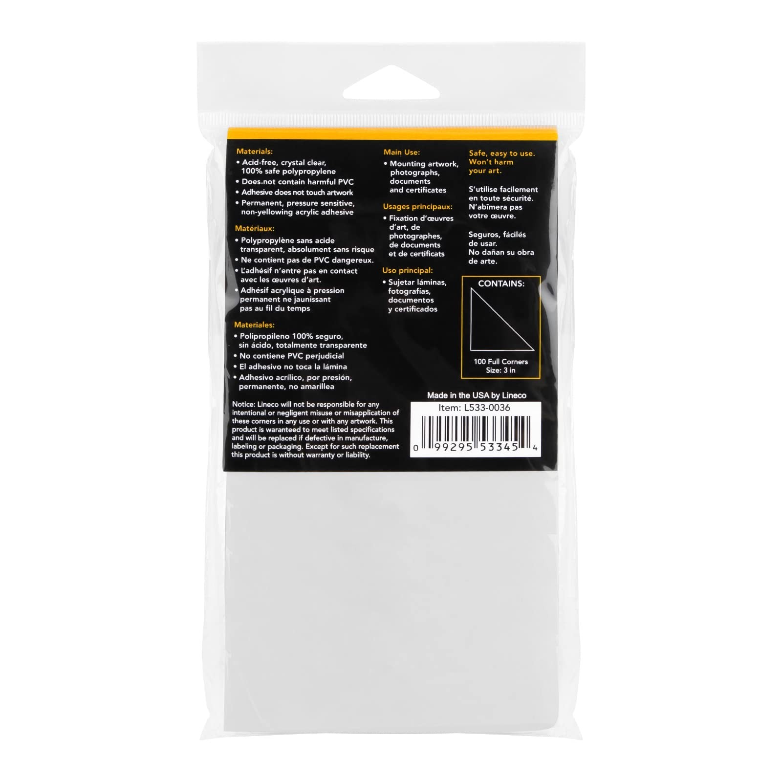 Lineco 100 Pack 3 in Clear Polypropylene Mounting Corners Acid-Free Photos DIY