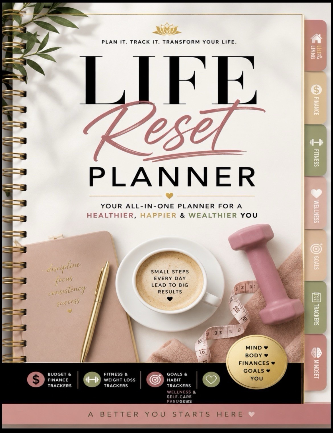 DIGITAL Life Reset Planner All-in-One Undated Large Planner, Paperboard