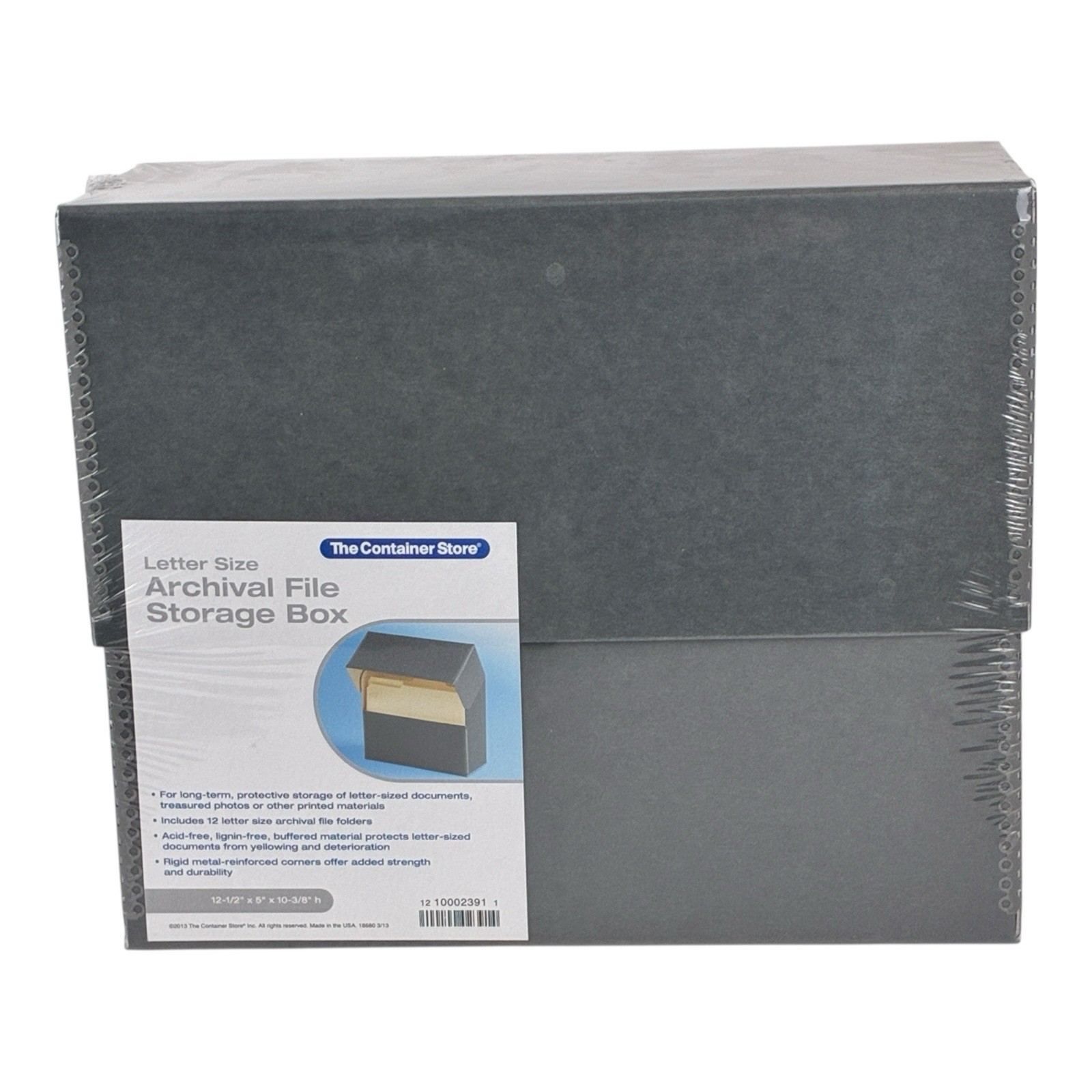 The Container Store Archival Document Storage Box w/ Metal Edge Acid-Free Gray