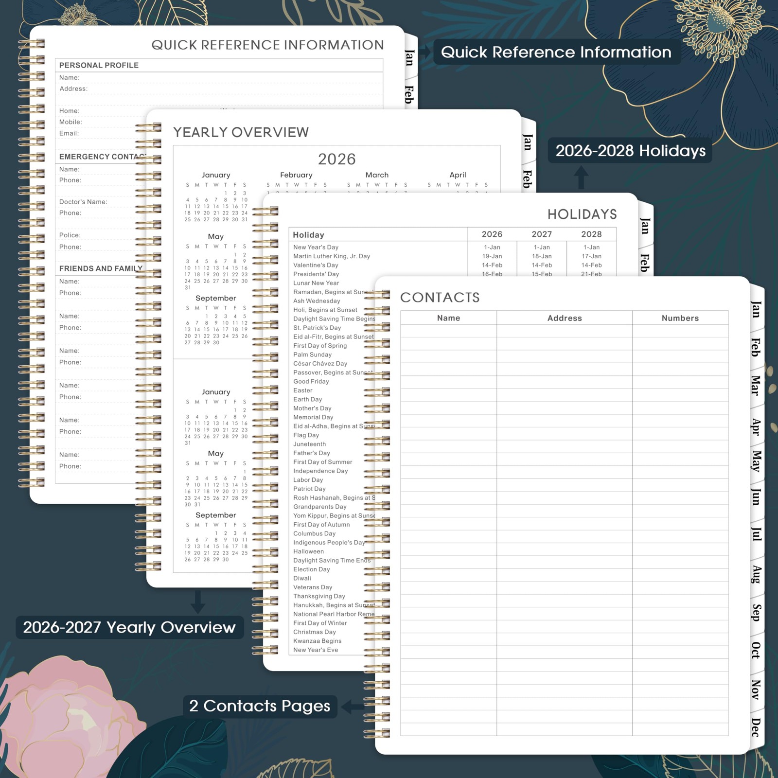 2026 Planner, 8×10 Inches, Weekly Spreads, Pocket, Blue Cover