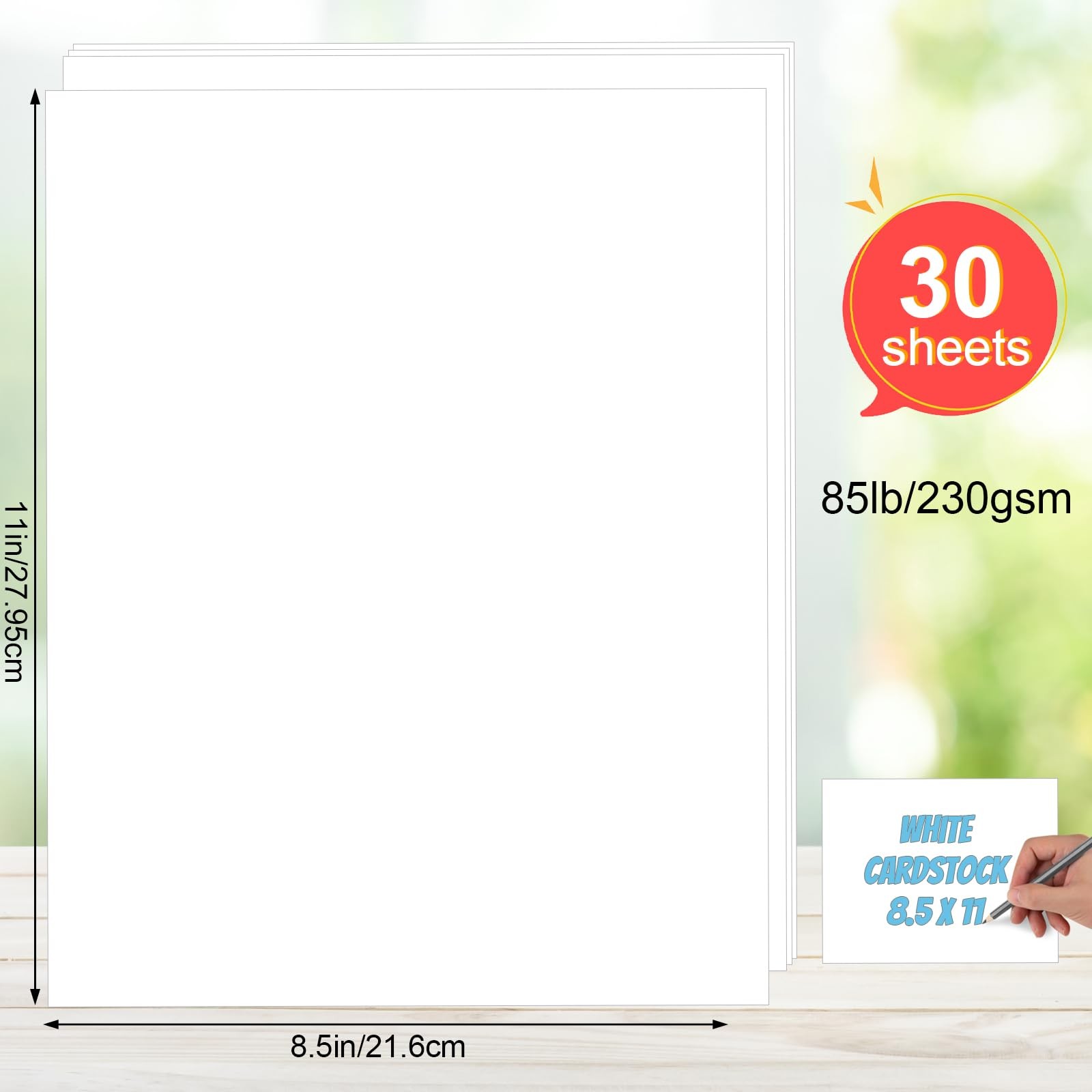White Cardstock 8.5 x 11, 230gsm Cover Paper, 85 Lb 30P, white