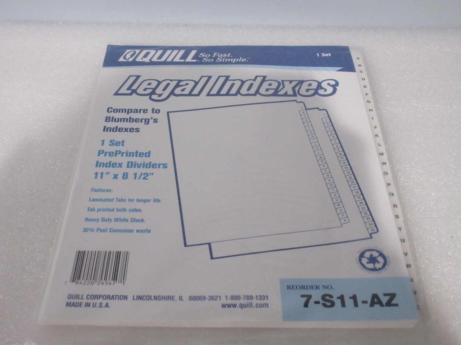 Quill Alphabet Binder Tab Legal Index Dividers for Binder/Notebook NEW
