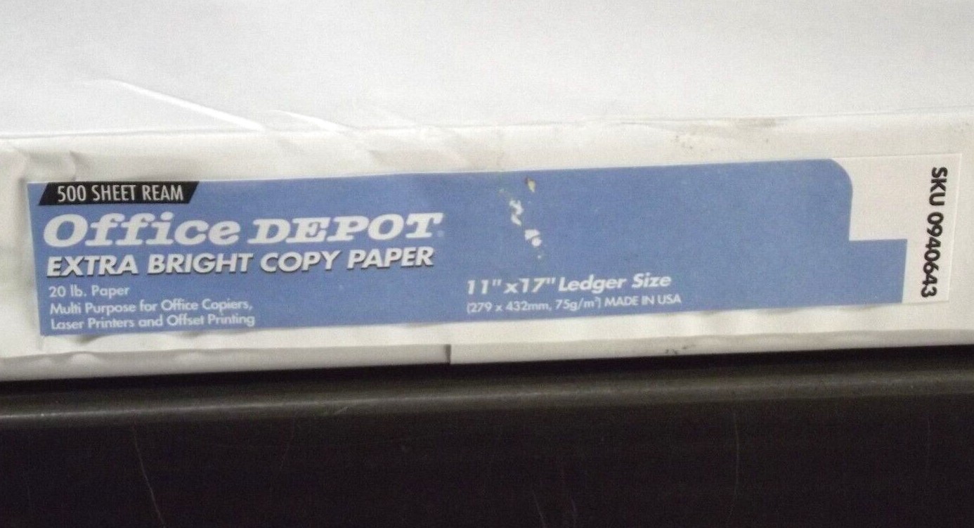 Sealed Pkg 17″ x 11″ Ledger Size Extra Bright 96 White 20 Lb Bond Office Depot