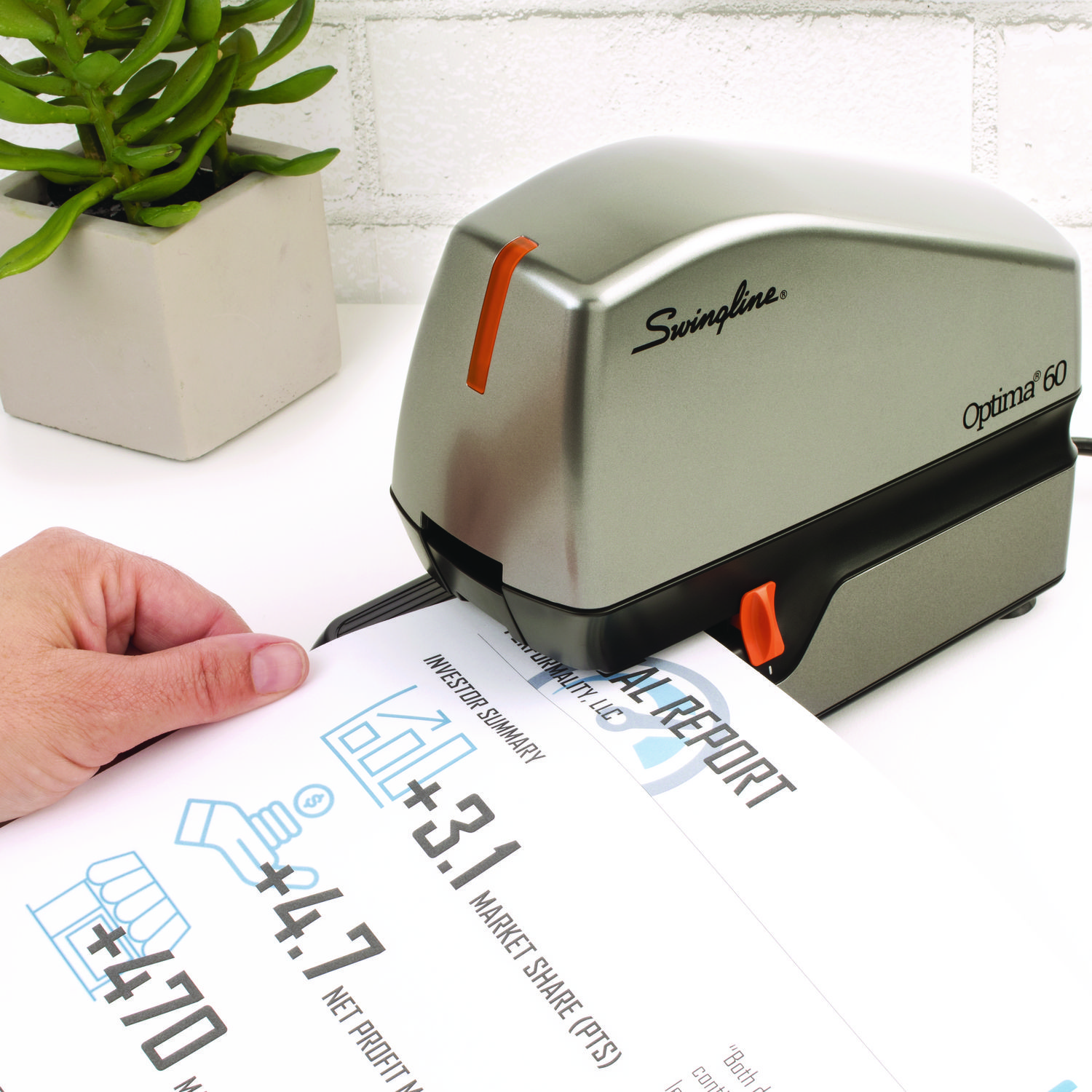 Swingline® Optima 70 Electric Stapler, Full Strip, 70-Sheet Capacity, Silver