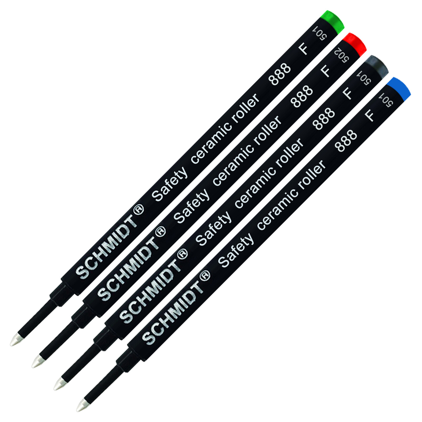 4X Schmidt 888 F Safety Ceramic Rollerball Refill Green/Red/Black/Blue Fine Tip