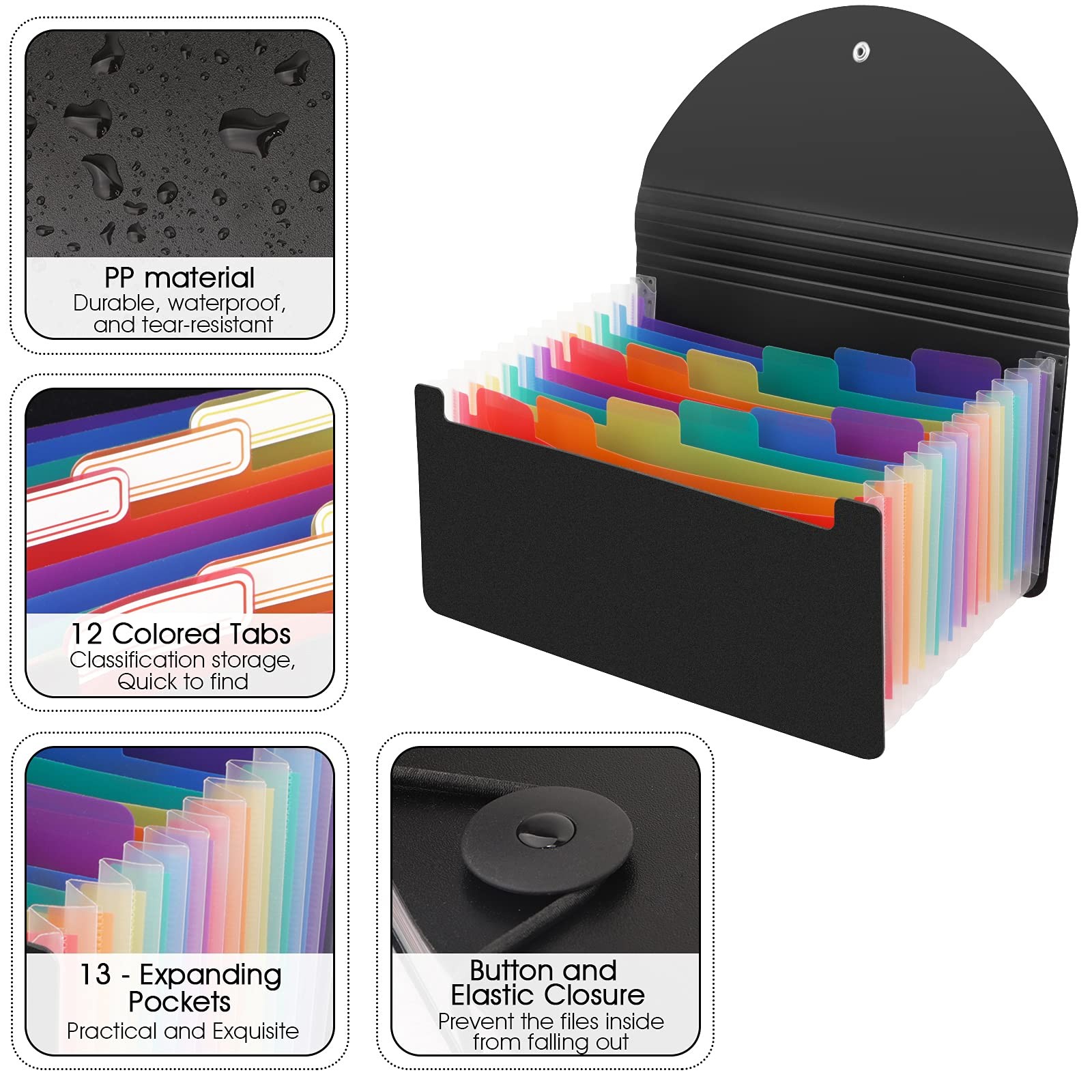2 Pack 13 Pockets A6 Mini A6, Invoices, Coupons, Tickets, Banknotes, Black